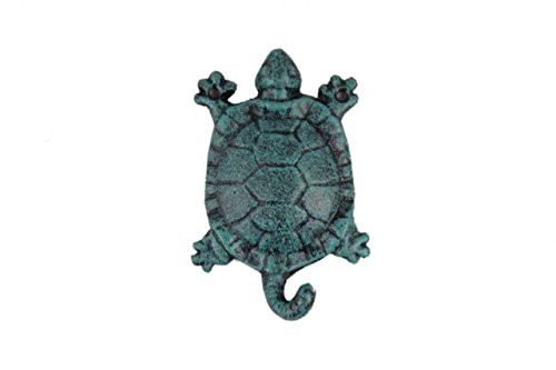Hampton Nautical  Cast Iron Turtle Key Hook, 6", Seaworn Blue