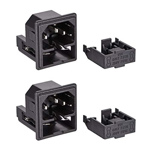 uxcell Panel Mount Plug Adapter AC 250V 10A C14 3 Pins IEC Inlet Module Plug Power Connector Socket Straight Pack of 2
