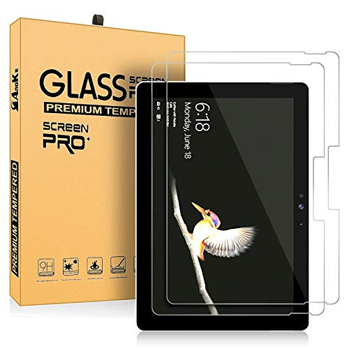 [2 Pack] Surface Go Screen Protector - AnoKe [High Responsivity] [Scratch Resistant] 9H Hardness HD Tempered Glass Screen Protector for Microsoft Surface Go (10 inch, 2018 Released)
