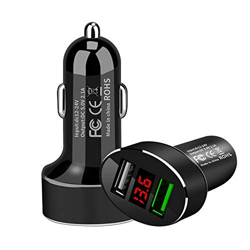 Dual USB Car Charger Quick Charge 3.0 & 5V/2.4A Ports 30W Output Fast Car Charger Cell Phone Car Charger Adapter with LED Display Mingcoll (CC01-WFF)