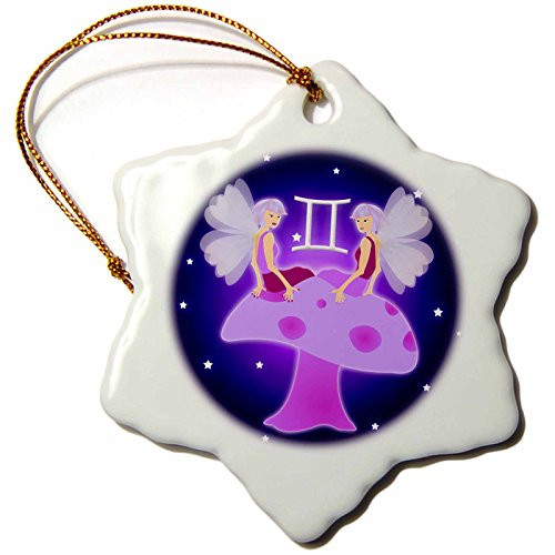 3dRose orn_28554_1 Cute Astrology Gemini Zodiac Sign Twins Porcelain Snowflake Ornament, 3-Inch