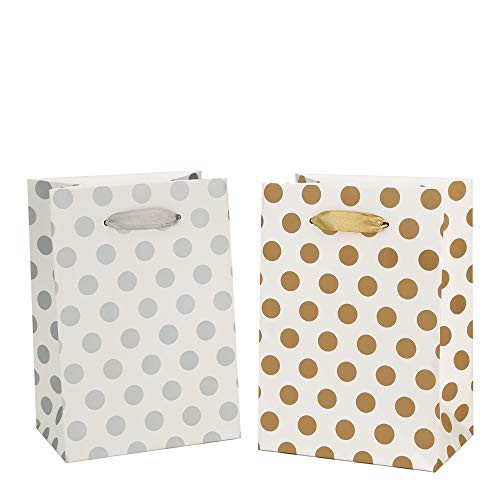 Gift Bags 5.25x3.75x8" Paper Shopping Bags 12 Gift Boutique Small Metallic Gold Silver Gift Bags Polka Dot Gift Bags Perfect for Weddings, Birthday, Graduation, Gift Wrap Bags