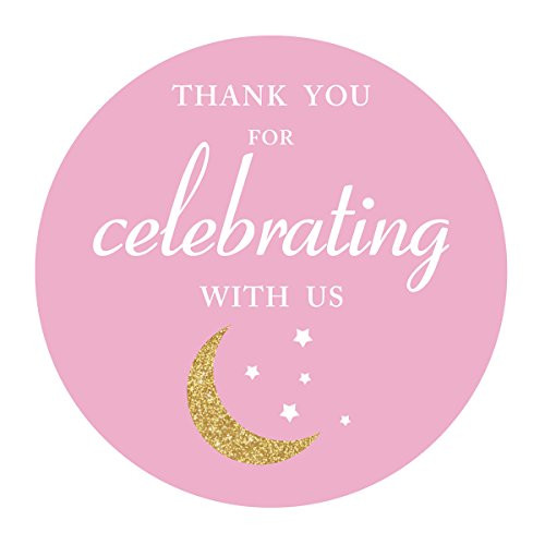 MAGJUCHE Pink Thank You I Love You to The Moon and Back Stickers, Girl Baby Shower or Birthday Party Favors Sticker Labels, 2 inch, 40-Pack