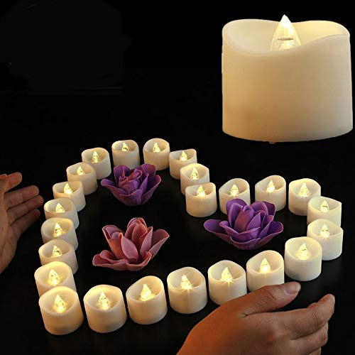 Tealight Candles with Flickering Flame, Actpe 12pcs Amber Flicker LED Tea Lights Wax Dripped Battery Operated Candle Unscented Small Led Flameless Candles with Timer -6hr On-18 Hr Off for Xmas Wedding