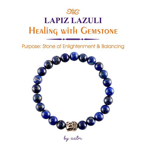 Aatm Natual Healing Gemstone Lapis Lazuli Buddha Beaded Charm Bracelet for Healing and Meditation (Beads Size - 7-8 mm) Aatm Natual Healing Gemstone Lapis Lazuli Buddha Beaded Charm Bracelet for Healing and Meditation (Beads Size - 7-8 mm)