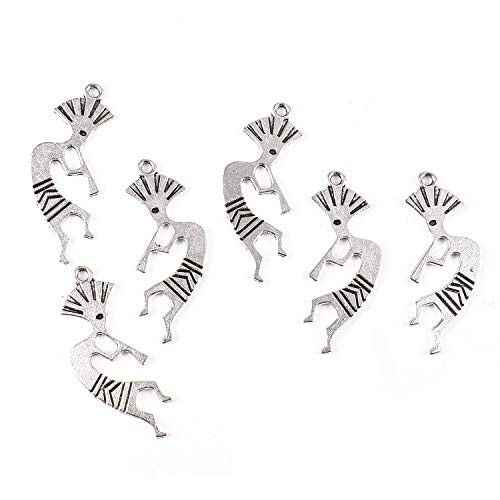 Pomeat 40 Pcs Antique Silver Native American Kokopelli Charm Pendant Bulk for Bracelets Jewelry Making