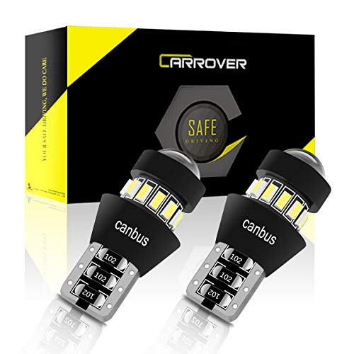912 921 LED Backup Light Bulbs, CAR ROVER 902 904 906 T15 W16W LED Bulb with Error Free Extremely Bright 3014 18-SMD Chipsets for Back Up Reverse Lights Assemblies (6000K, Pack of 2)