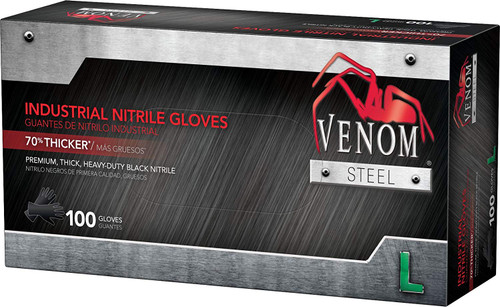 Venom VEN6143 Steel Premium Industrial Nitrile Gloves, Large, Black (Pack of 100)
