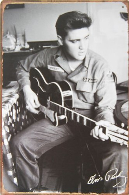 Elvis Presley Play Guitar, Metal Tin Sign, Vintage Style Wall Ornament Coffee & Bar Decor, Size 8" X 12"