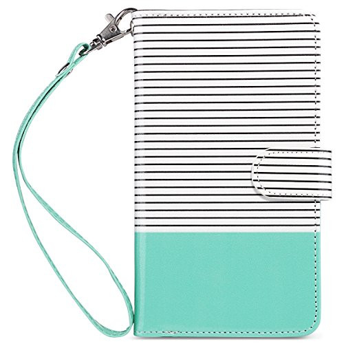 iPhone 8 Plus Case Wallet, iPhone 7 Plus Case, ULAK PU Leather iPhone 7 Plus/8 Plus Wallet Case with Credit Card Slots Magnetic Closure Cover for Apple iPhone 7 Plus/iPhone 8 Plus-Mint Minimal Stripes