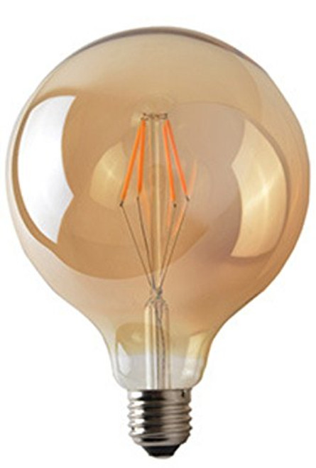 JKLcom 4W G40 LED Bulb Vintage Dimmable LED Filament Bulb 4W LED Light Bulb G125 LED Edison Bulb Amber Glass Globe Shape Edison Filament Bulb E26/ E27 Medium Base Lamp,Warm White 2300K,40W Equivalent