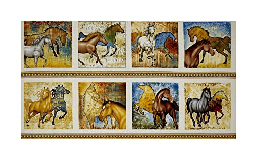 Fabric & Fabric 0566050 QT Fabrics Dan Morris Sunset Mustang Large Patch 24in Panel Cream