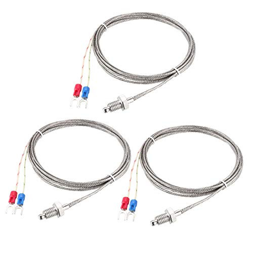 uxcell K-Type Thermocouple Temperature Sensors M8 Thread Probe with 2M/6.6Ft Wire 3pcs