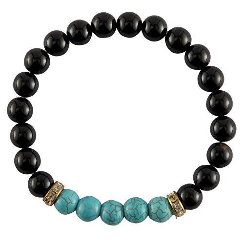 Aatm Natual Healing Gemstone Black Onyx Turquoise Charm Bracelet for Healing and Meditation Stone for Positivity and Gift (Beads Size - 7-8 mm)