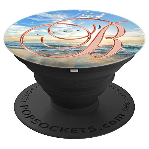 B Pink Beach Ocean Sand Waves Sunset Monogram Initial Letter - PopSockets Grip and Stand for Phones and Tablets