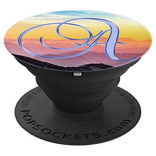 A Blue Sunset Mountain Sky Landscape Monogram Initial Letter - PopSockets Grip and Stand for Phones and Tablets