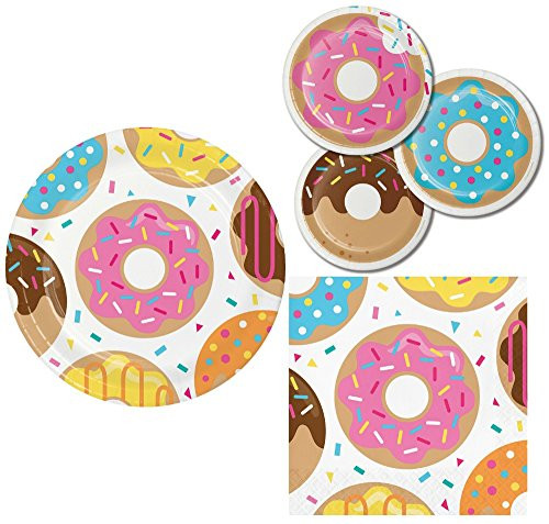 Breakfast Donut Time Party Supply Pack! Bundle Includes Plates and Napkins for 8 Guests