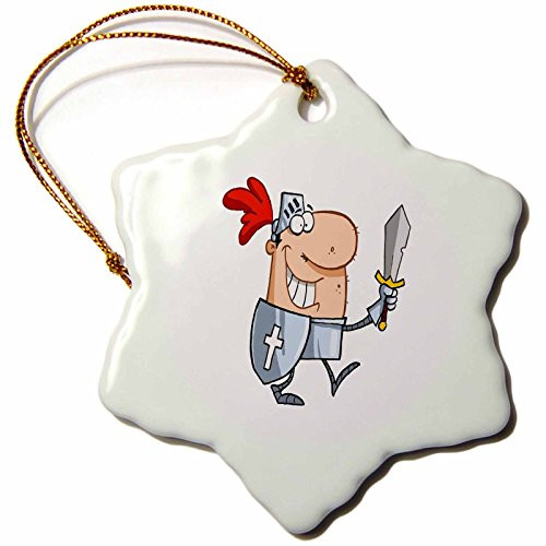3dRose orn_118724_1 Goofy Knight in Shining Armor with Sword Cartoon Snowflake Ornament, Porcelain, 3-Inch