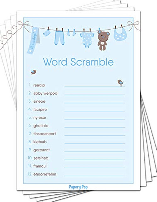 Baby Word Scramble Game Cards (Pack of 50) - Baby Shower Games Ideas for Boy - Party Activities Supplies