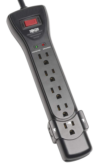 Tripp Lite 7 Outlet Surge Protector Power Strip 7ft Cord Right Angle Plug 2160 Joules Black & $75K INSURANCE (SUPER7B)