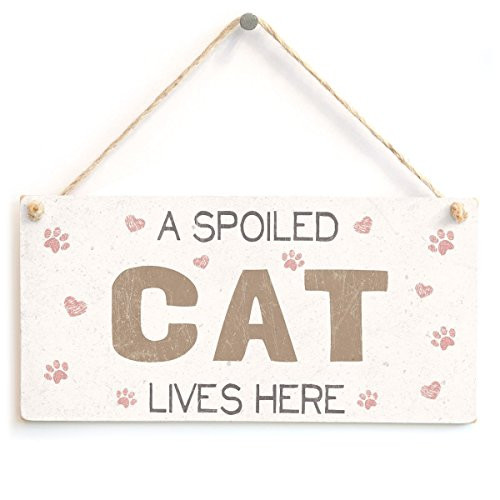 Meijiafei A Spoiled Cat Lives Here - Pretty Vintage PVC Cat Sign/Plaque 10"x5"
