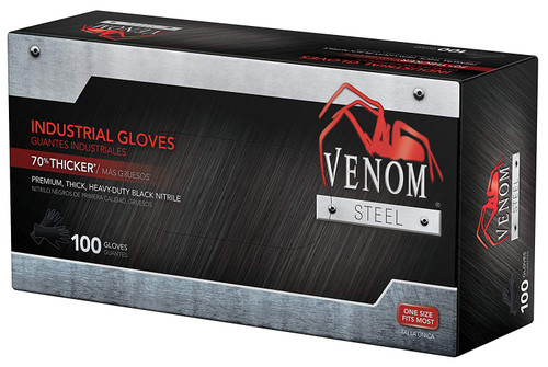 Venom Steel Premium Industrial Nitrile Gloves, Black (Pack of 100)