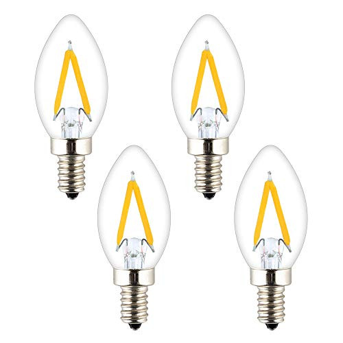 OPALRAY C7 Mini Candelabra LED Bulb, 1W Dimmable, Clear Glass Cover, E12 Candle Base, Warm White 2700K 150Lumens, 15W Incandescent Equivalent, Mini Torpedo Tip, Pack of 4