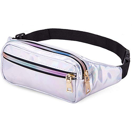Bwiv Fanny Pack Waist Bags for Women Shiny Holographic Waist Bum Bag Waterproof for Festival Party Travel Rave Hiking Silver Bwiv Fanny Pack Waist Bags for Women Shiny Holographic Waist Bum Bag Waterproof for Festival Party Travel Rave Hiking Silver