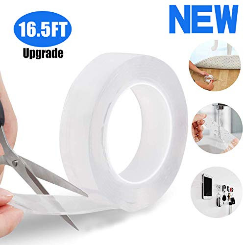 LIUMY Multipurpose Magic Nano Grip Tape Reusable Removable Washable Double Sided Sticky Strips Seamless Traceless Tape Adhesive Kitchen Holder (Clear - 16.5ft)