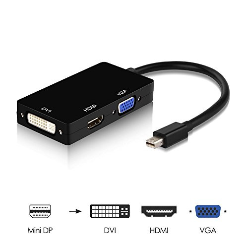 FrontTech 3 in 1 Mini Display Port (Thunderbolt Port) to HDMI/DVI/VGA Male to Female Adapter Converter for Apple MacBooks, Microsoft Surface Tablets, Google Chromebook Pixel