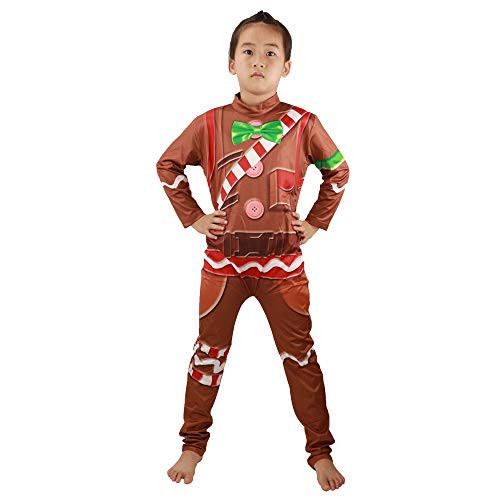 HuangWeida Boys' Costume Gingerbread Cosplay Jumpsuit for Party Halloween Christmas (Brown, L)