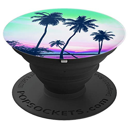 Palm Tree Tropical Trees Leaves Mint Pastel Sunset Gift - PopSockets Grip and Stand for Phones and Tablets