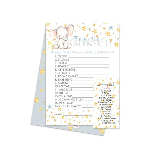 Starry Elephant Baby Shower Word Scramble Game (Pack of 25 Cards)