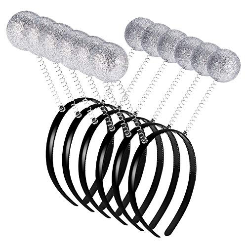 MeiMeiDa 6 PCS Silver Headband Boppers Sparkle Alien Headband Glitter Ball Head Boppers, Crazy Martian Antenna Headband, Costume Accessory Kids Party Favors for Themed Parties, Halloween