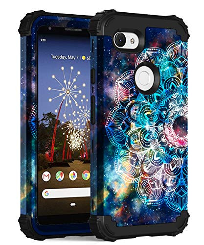 Hocase Pixel 3a Case, Heavy Duty Shockproof Protection Hard Plastic+Soft Silicone Rubber Bumper Protective Case for Google Pixel 3a (2019) with 5.6-inch Display - Mandala in Galaxy