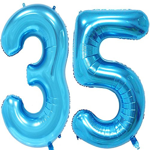 MAGJUCHE 40 inch Blue Foil 35 Helium Jumbo Digital Number Balloons,Blown up with Helium, 35th Birthday Party Supplies Decoration for Women or Men