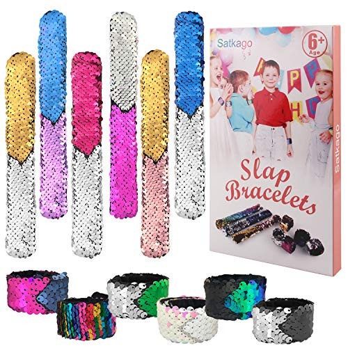 Satkago 12 Pcs Mermaid Slap Bracelets Two-Color Decorative Reversible Sequin Bracelet Birthday Party Favors for Girls Prizes for Kids Classroom Gifts