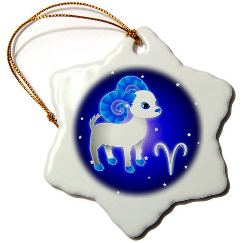3dRose orn_28557_1 Cute Astrology Aries Zodiac Sign Ram-Snowflake Ornament, 3-Inch, Porcelain