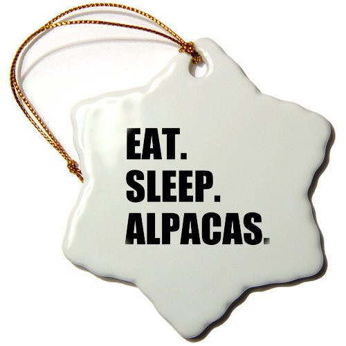 3dRose ORN_180379_1 Eat Sleep Alpacas Funny Random Animal Love Text Fun Humor Humorous Snowflake Porcelain Ornament, 3"