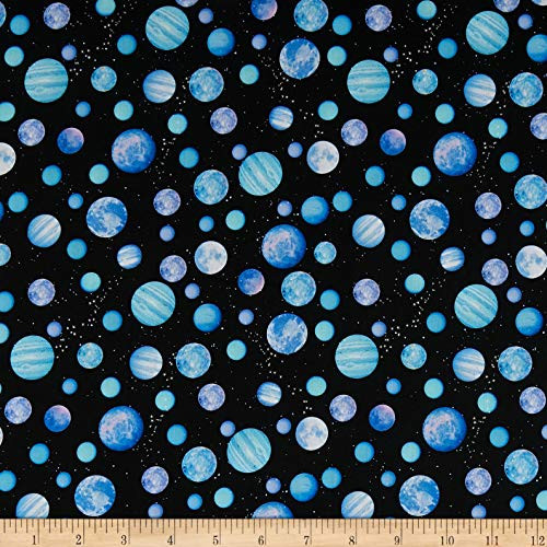 Benartex Kanvas Space Odyssey New World Dot Black/Royal, Fabric by the Yard