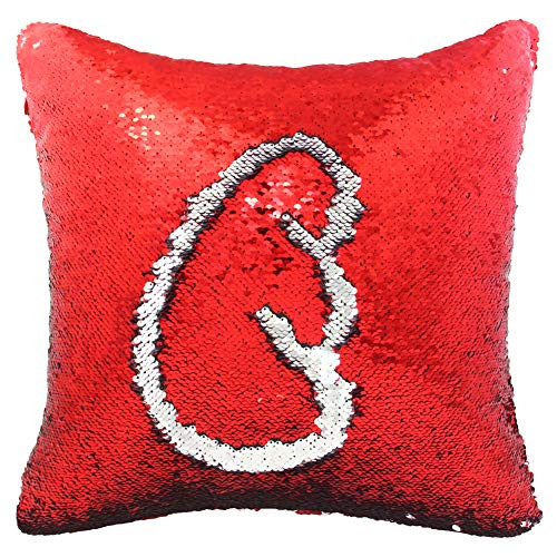 ICOSY Mermaid Sequin Pillow with Insert, Magic Reversible Sequin Pillow Two-Color Changing Sequins Cushion Mermaid Throw Pillows for Home Decoration 16"x16"(Red/Silver)