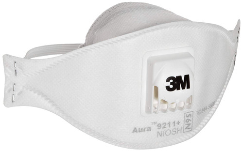 3M Aura Particulate Respirator 9211+/37193(AAD) N95, Stapled Flat Fold Disposable, Exhalation Valve (Case of 10)