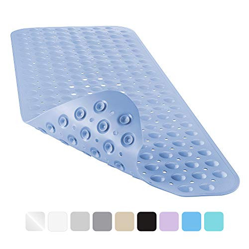 YINENN Bath Tub Shower Mat Non-Slip and Latex Free,Bathtub Mat with Suction Cups,Machine Washable Eco-Friendly Bath Mat with 40X16 inch (Light Blue)