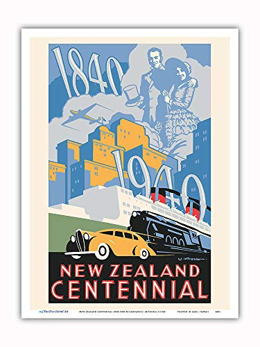 Pacifica Island Art - New Zealand Centennial 1840-1940 - Vintage World Travel Poster by Leonard C. Mitchell c.1939 - Master Art Print - 9in x 12in