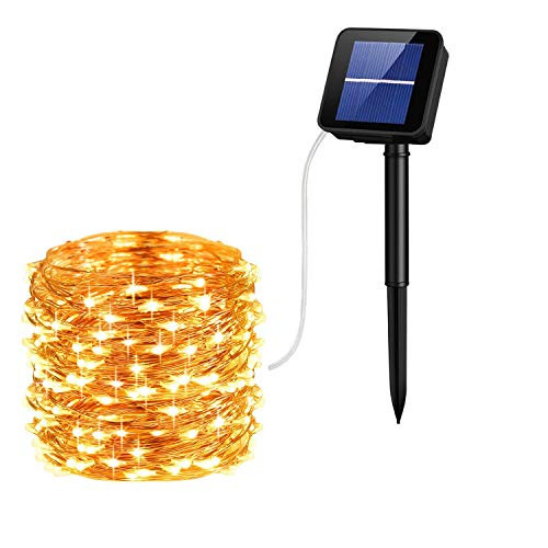 Outdoor 100LED Solar String Lights 39ft Starry Copper Wire Lighting,Warm white