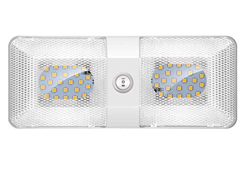 BlueFire 1 Pack RV Interior Light Super Bright DC 12V Led RV Ceiling Double Dome Light Trailer Camper RV Interior Lighting with ON/Off Switch for Trailer Camper Car RV Boat (Warm White)