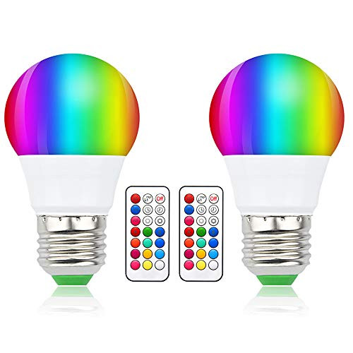 Luxvista A15 RGBW Color Changing LED Bulbs - 3W E26 Screw Base Dimmable Globe Bulb Memory Function with Remote Control for Home Decoration, Stage, Party Mood Light RGB+Warm White (2-Pack)
