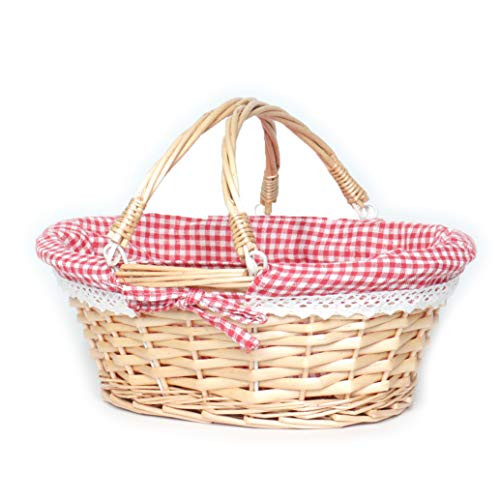 MEIEM Wicker Basket Gift Baskets Empty Oval Willow Woven Picnic Basket Cheap Easter Candy Basket Storage Wine Basket with Handle Egg Gathering Wedding Basket?Pink?