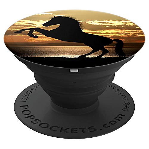 Black Horse Silhouette Sunset - PopSockets Grip and Stand for Phones and Tablets