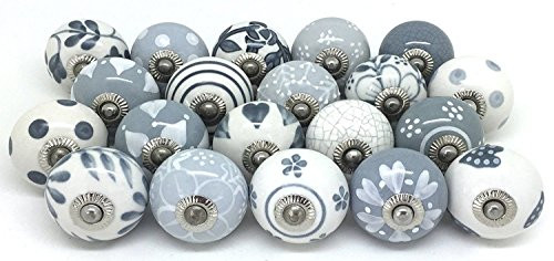 Artncraft Knobs Grey & White Cream Rare Hand Painted Ceramic Knobs Cabinet Drawer Pull Pulls (10 Knobs)